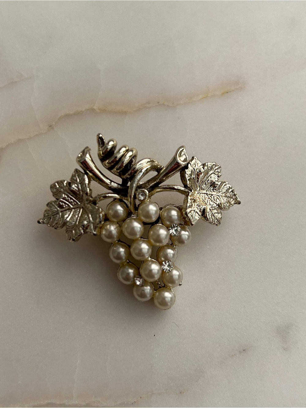 Faux Pearl Grape Cluster Brooch